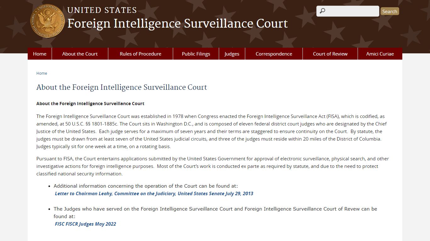 About the Foreign Intelligence Surveillance Court | Foreign ...