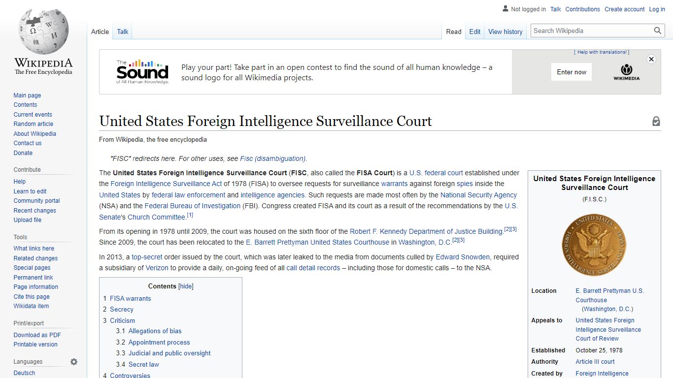 United States Foreign Intelligence Surveillance Court - Wikipedia