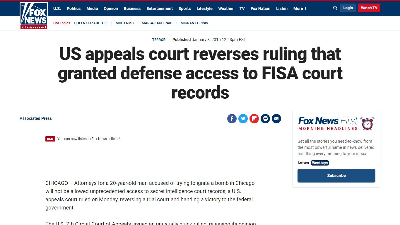US appeals court reverses ruling that granted defense access to FISA ...